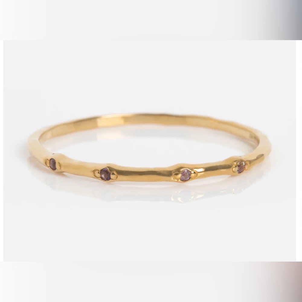 Local Eclectic Solid Gold Textured Amethyst Stacking Ring